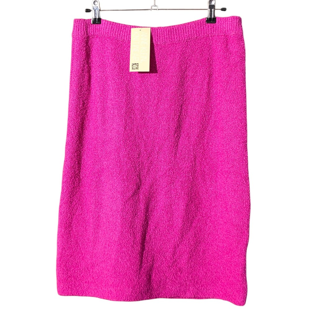 NOS Anne Klein Women Lg Skirt Hot Pink Vtg Boucle Wool Blend Knit Retro Pull On